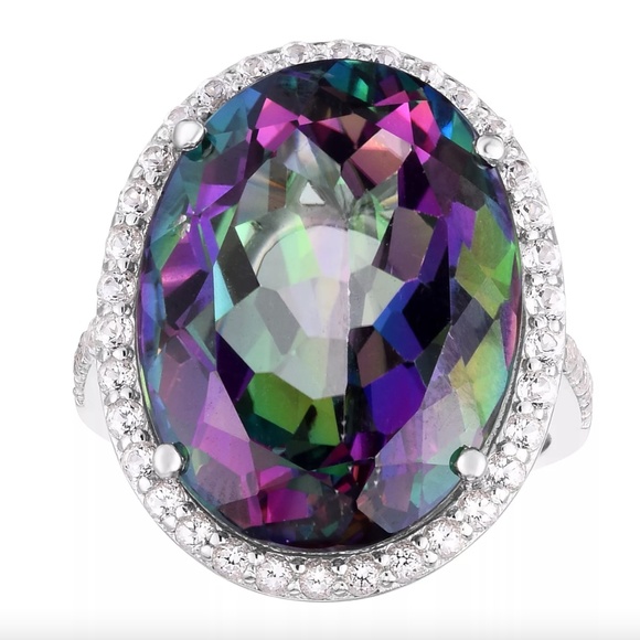 Mystic Topaz & Sterling Silver 925 White Topaz Oval Statement Ring Macy’s NWT - Picture 3 of 13